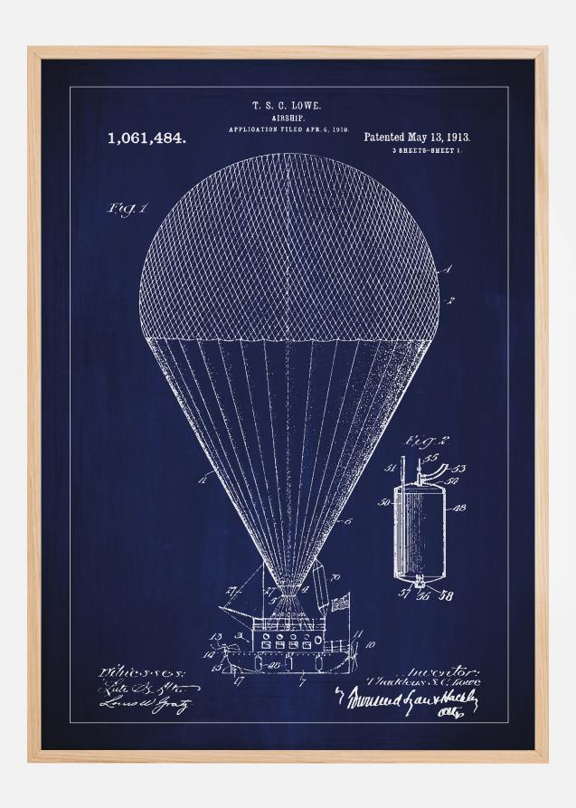 Patenttegning - Luftskip - Blå Plakat