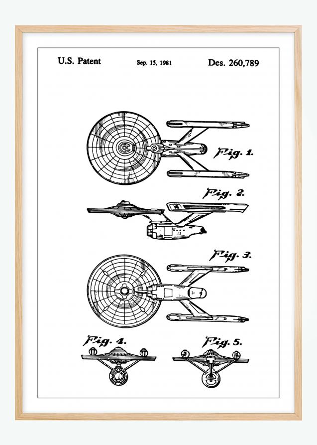 Patenttegning - Star Trek - USS Enterprise - Poster Plakat
