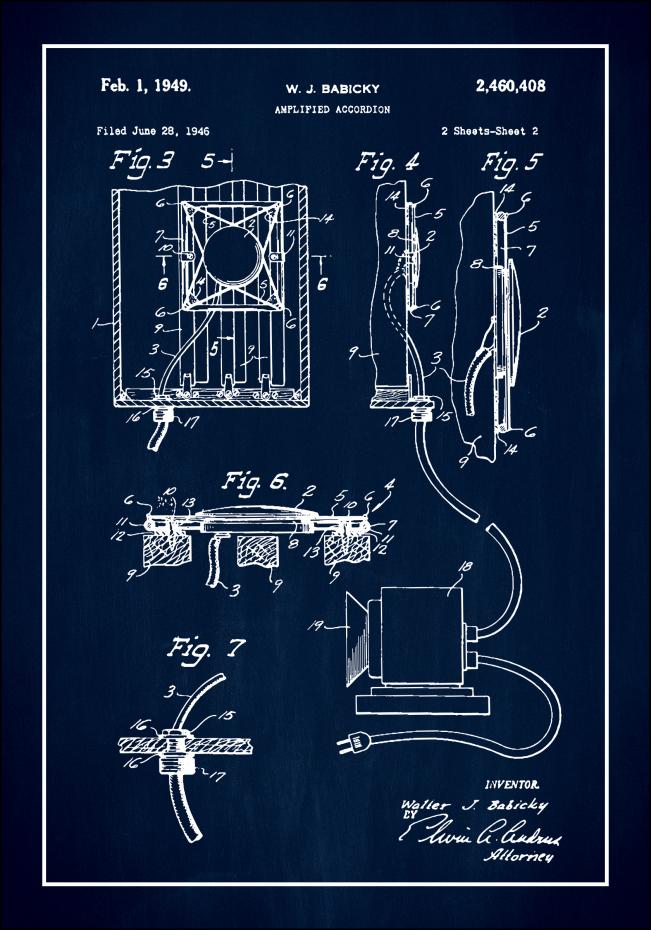 Patent Print - Amplified Accordion II - Blue Plakat