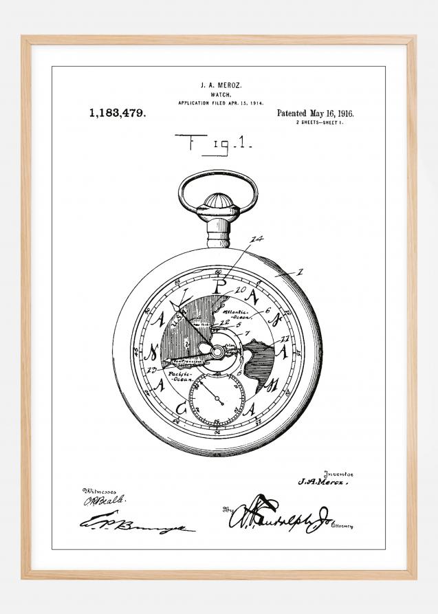 Patenttegning - Lommeur - Hvit Plakat