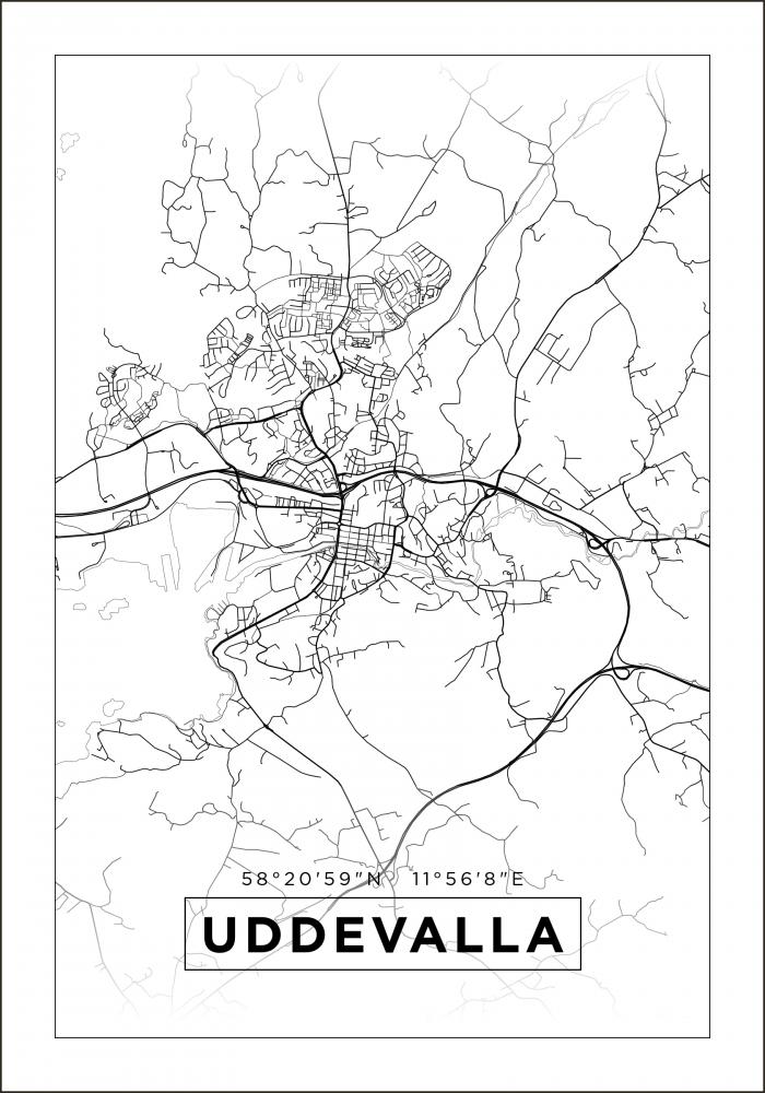 Kart - Uddevalla - Hvit Plakat