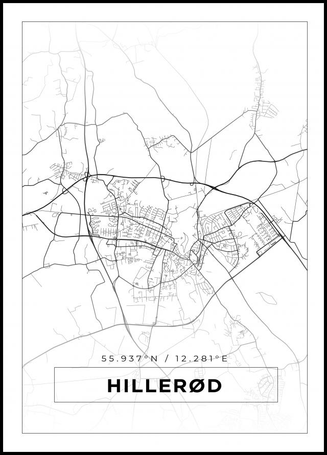 Kart - Hillerød - Hvit Plakat