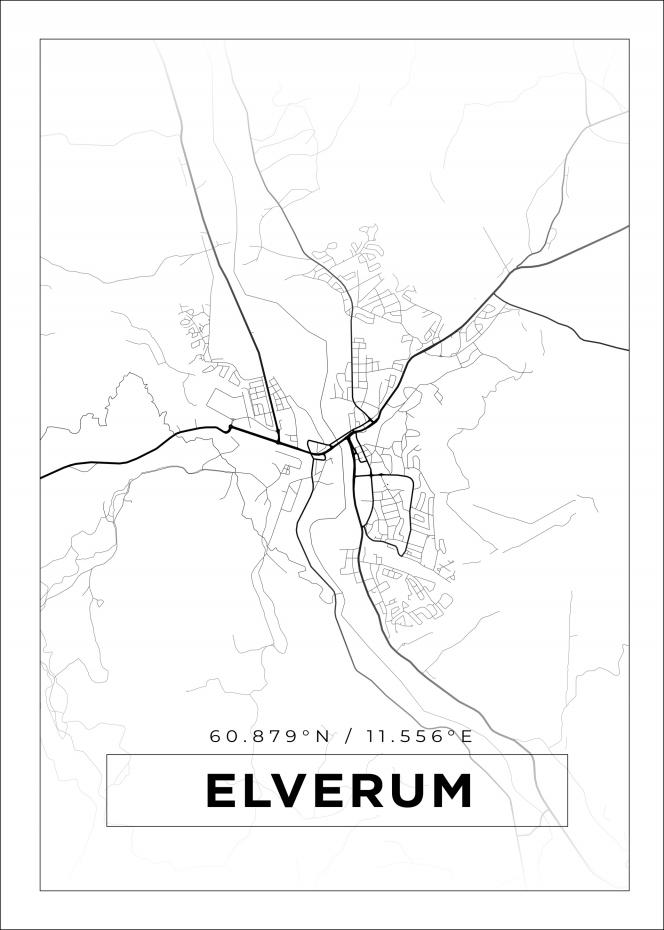 Kart - Elverum - Hvit Plakat