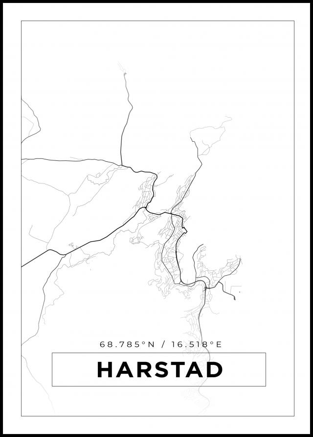 Kart - Harstad - Hvit Plakat