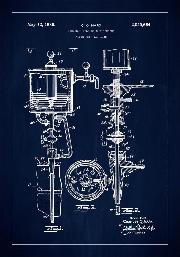 Patent Print - Portable Cold Beer Dispenser - Blue