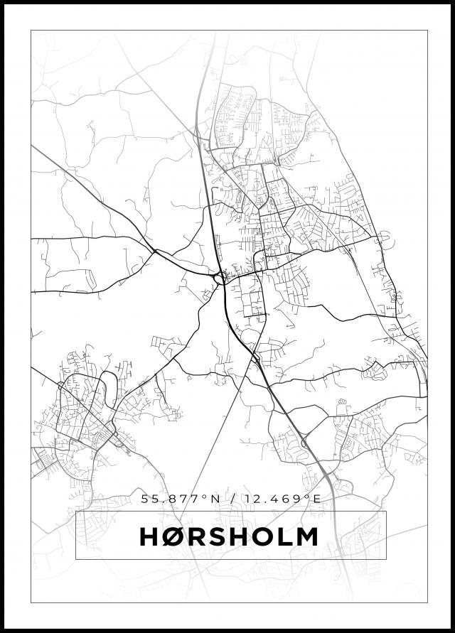 Kart - Hørsholm - Hvit Plakat