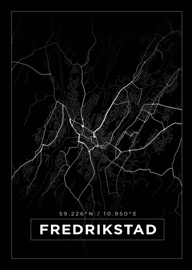 Kart - Fredrikstad - Svart Plakat