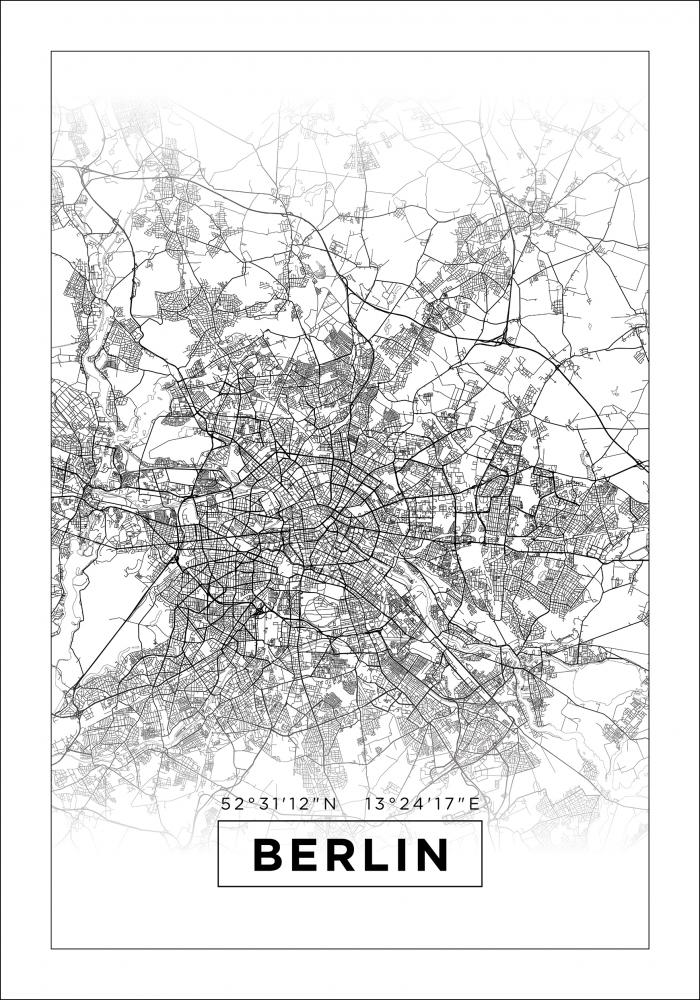 Kart - Berlin - Hvit Plakat