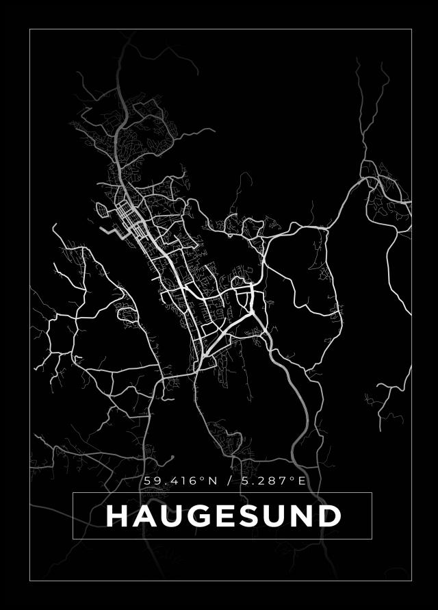 Kart - Haugesund - Svart Plakat