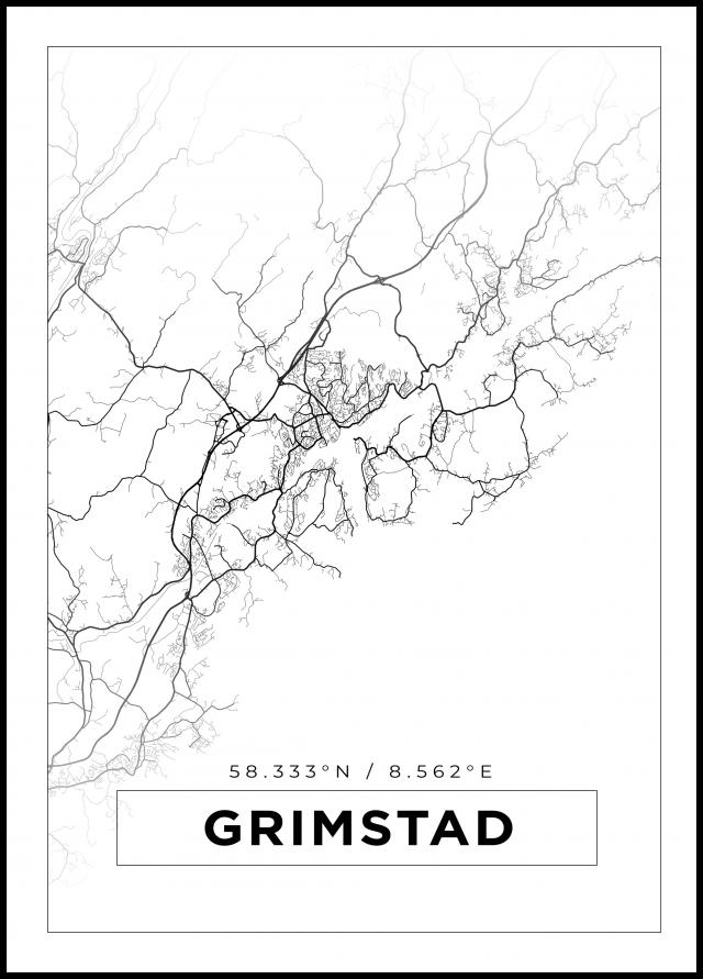 Kart - Grimstad - Hvit Plakat