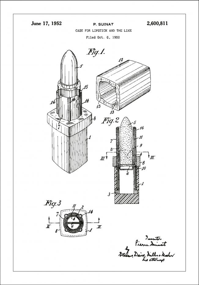 Patenttegning - Leppestift - Hvit Plakat