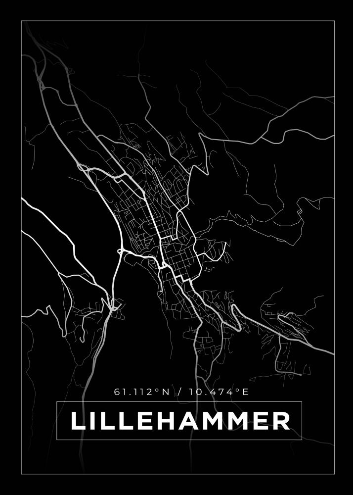 Kart - Lillehammer - Svart Plakat