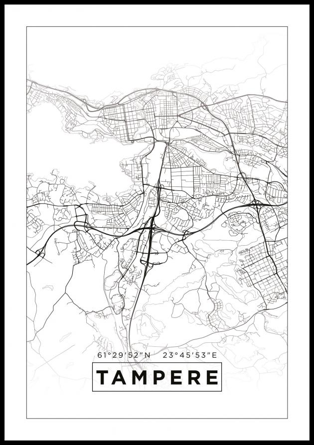 Kart - Tampere - Hvit Plakat