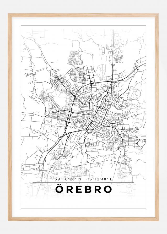 Kart - Örebro - Poster - Hvit Plakat