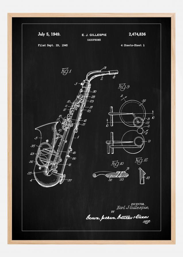 Patent Print - Saxophone - Black Plakat