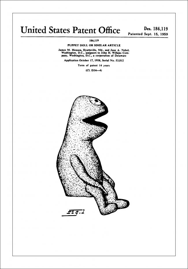 Patenttegning - Kermit I - Poster Plakat