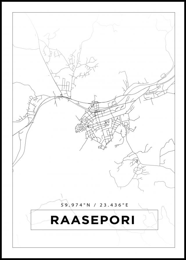 Kart - Raseborg - Hvit Plakat