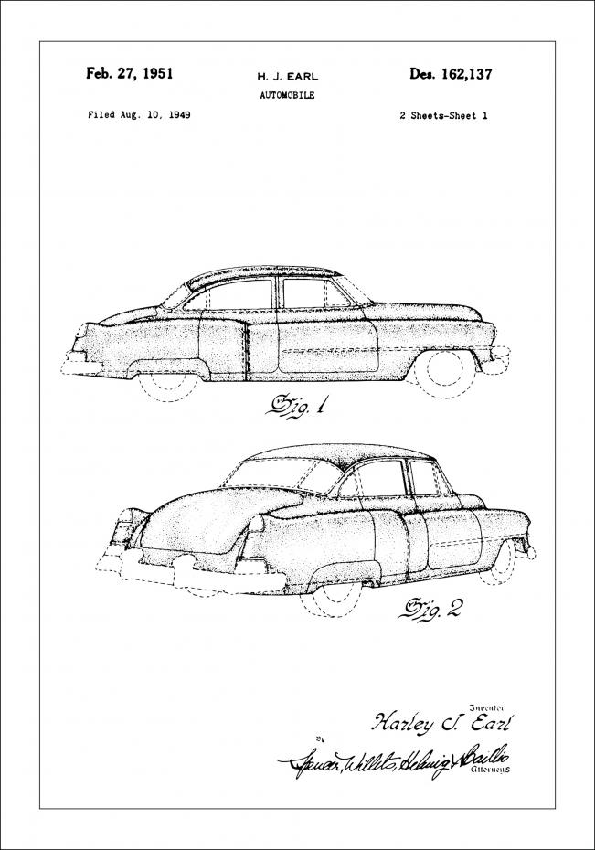 Patenttegning - Cadillac I - Poster Plakat