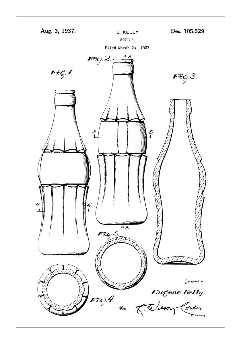 Patenttegning - Coca Cola-flaske - Poster Plakat