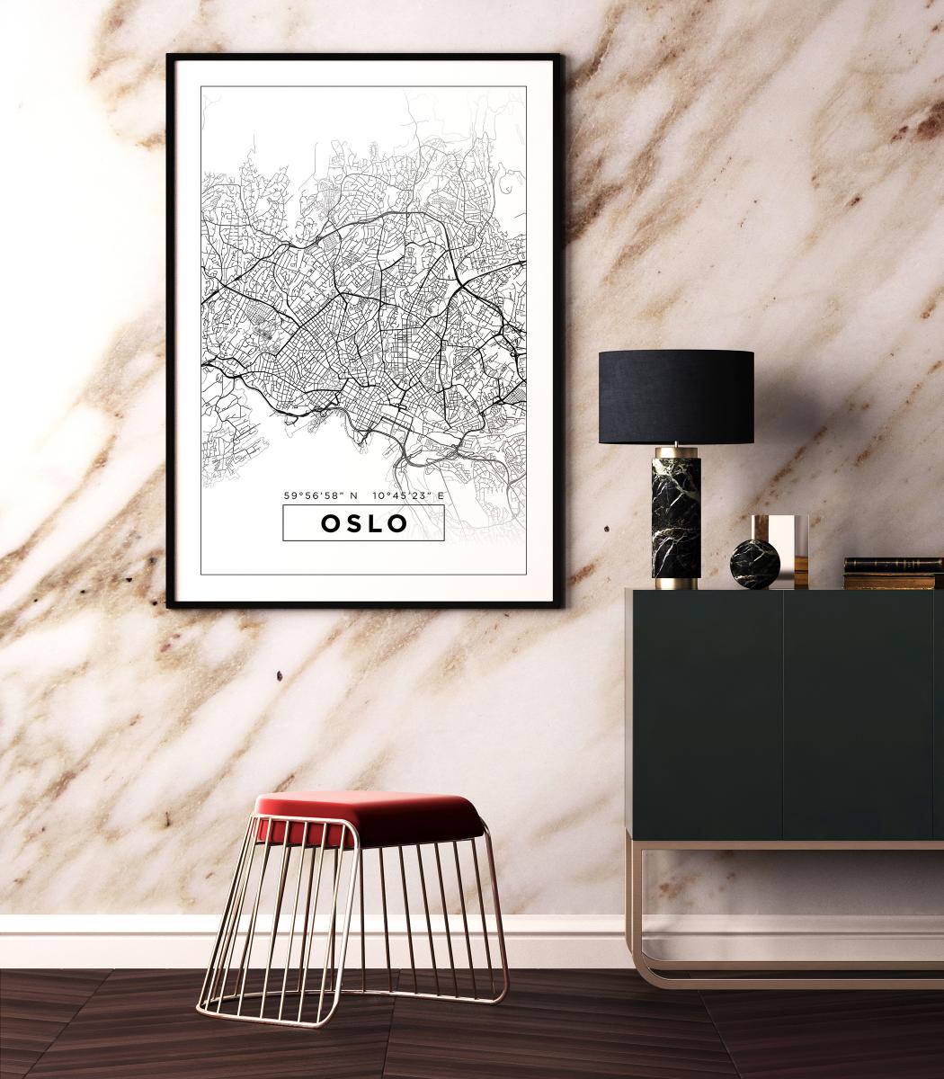 Kart - Oslo - Hvit Plakat