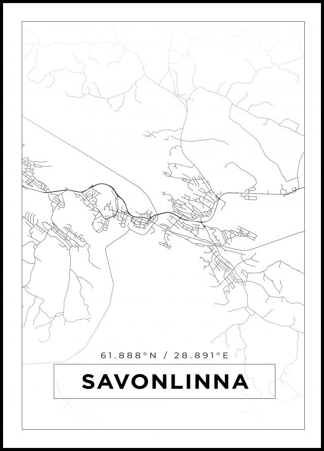Kart - Savonlinna - Hvit Plakat