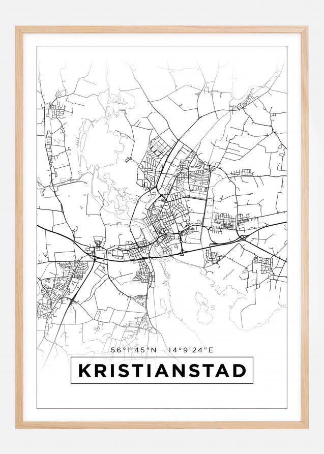 Kart - Kristianstad - Hvit Plakat