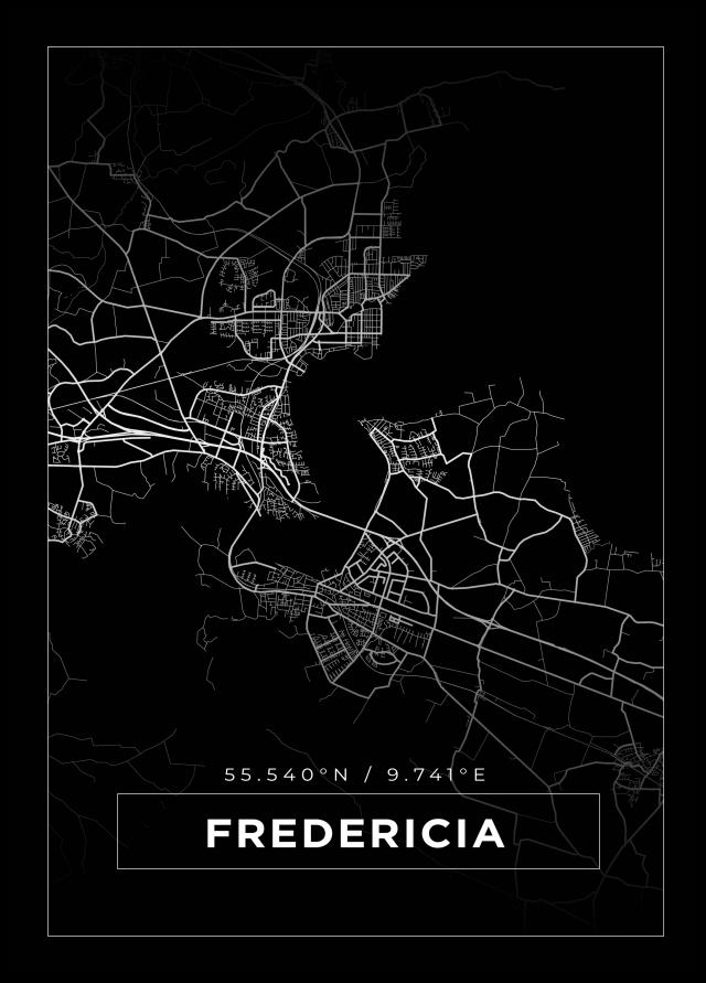 Kart - Fredericia - Svart Plakat