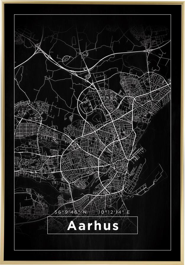 Kart - Aarhus - Svart Plakat