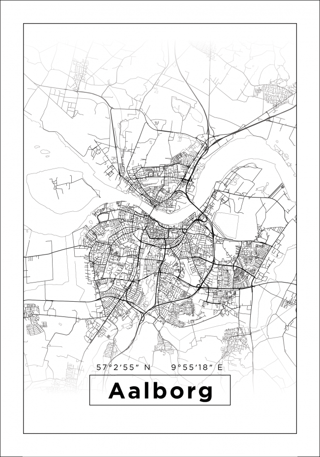 Kart - Aalborg - Hvit Plakat