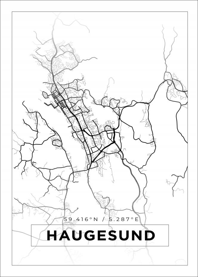 Kart - Haugesund - Hvit Plakat