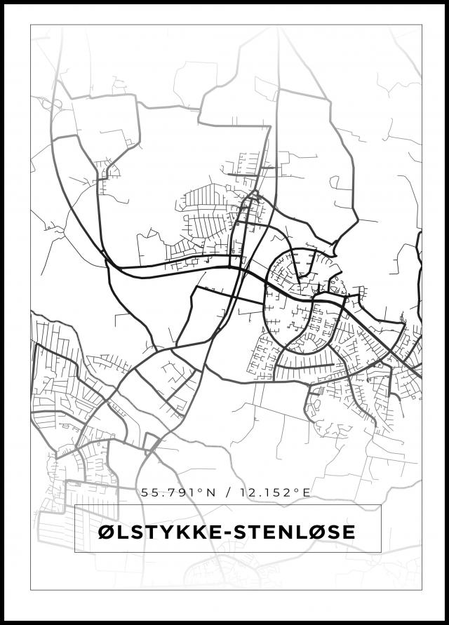 Kart - Ølstykke-Stenløse - Hvit Plakat