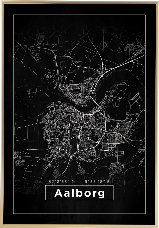 Kart - Aalborg - Svart Plakat