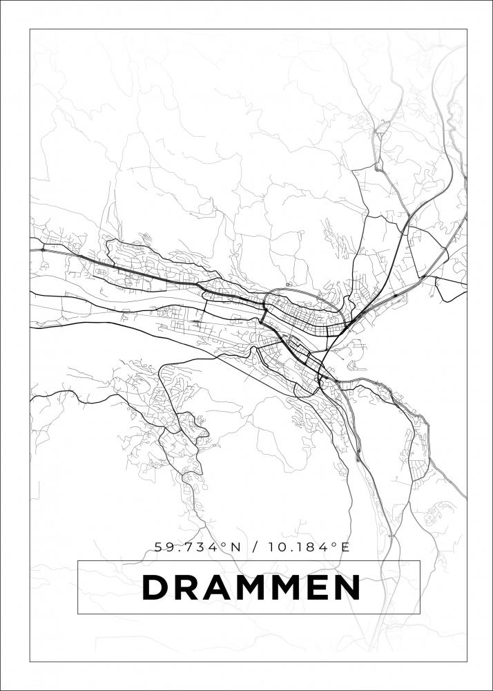 Kart - Drammen - Hvit Plakat