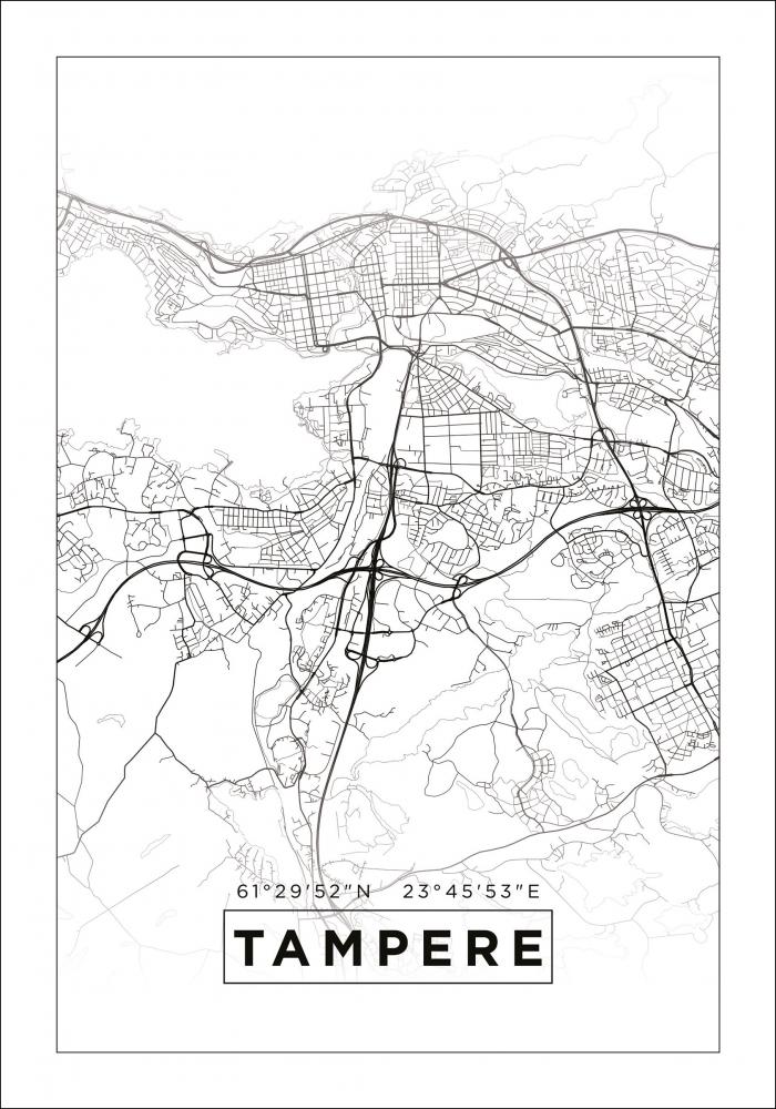 Kart - Tampere - Hvit Plakat