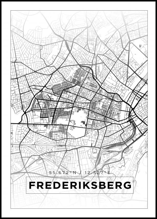 Kart - Frederiksberg - Hvit Plakat