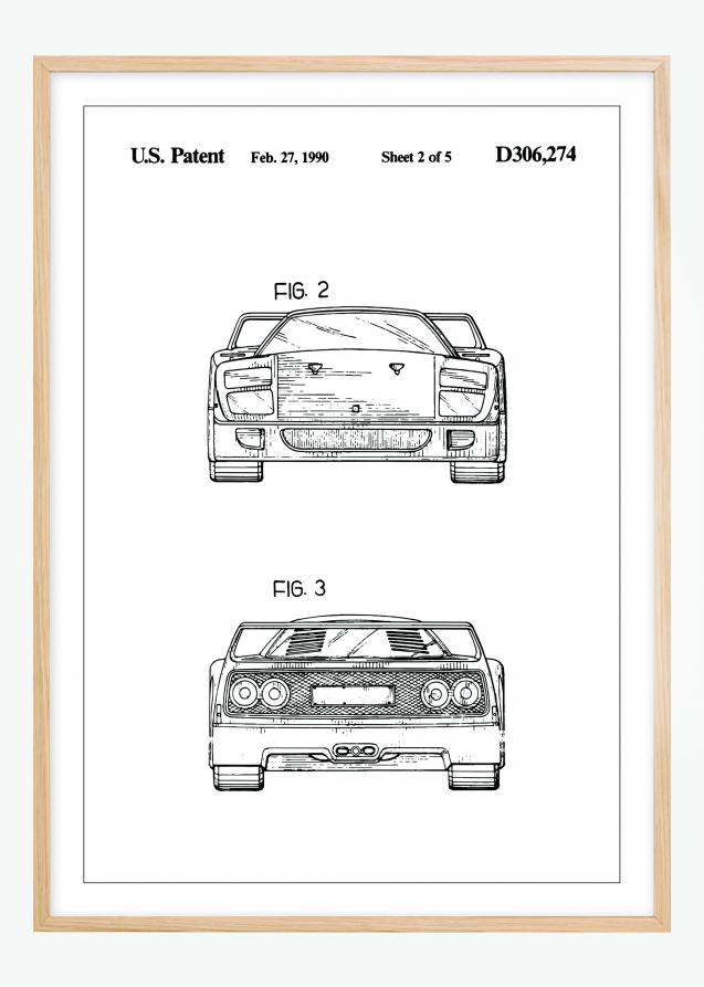 Patenttegning - Ferrari F40 III - Poster Plakat