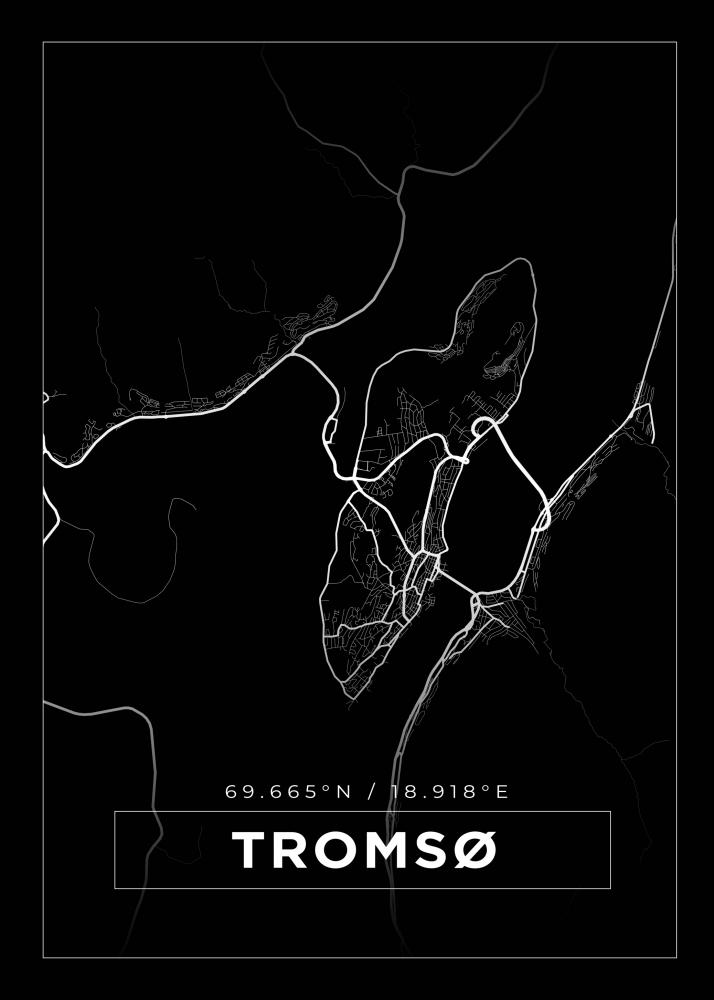 Kart - Troms - Svart Plakat