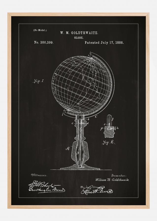 Patenttegning - Globus - Svart Plakat