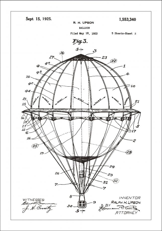 Patenttegning - Luftballong - Hvit Plakat