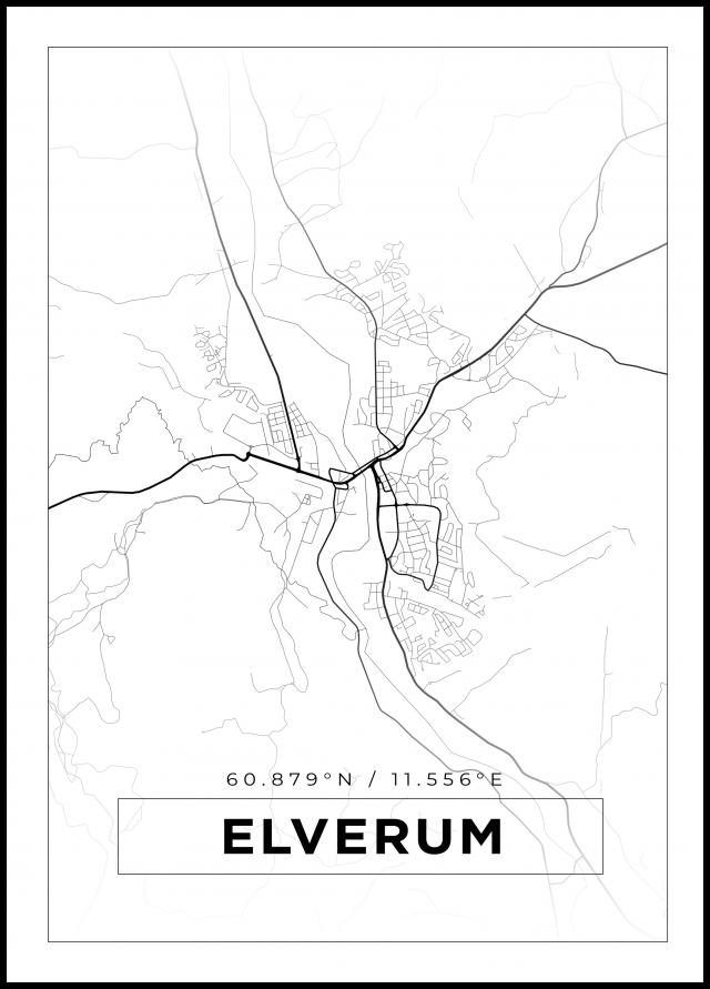 Kart - Elverum - Hvit Plakat