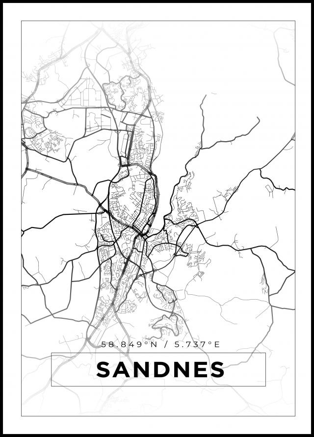 Kart - Sandnes - Hvit Plakat