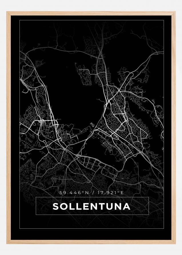 Kart - Sollentuna - Svart Plakat