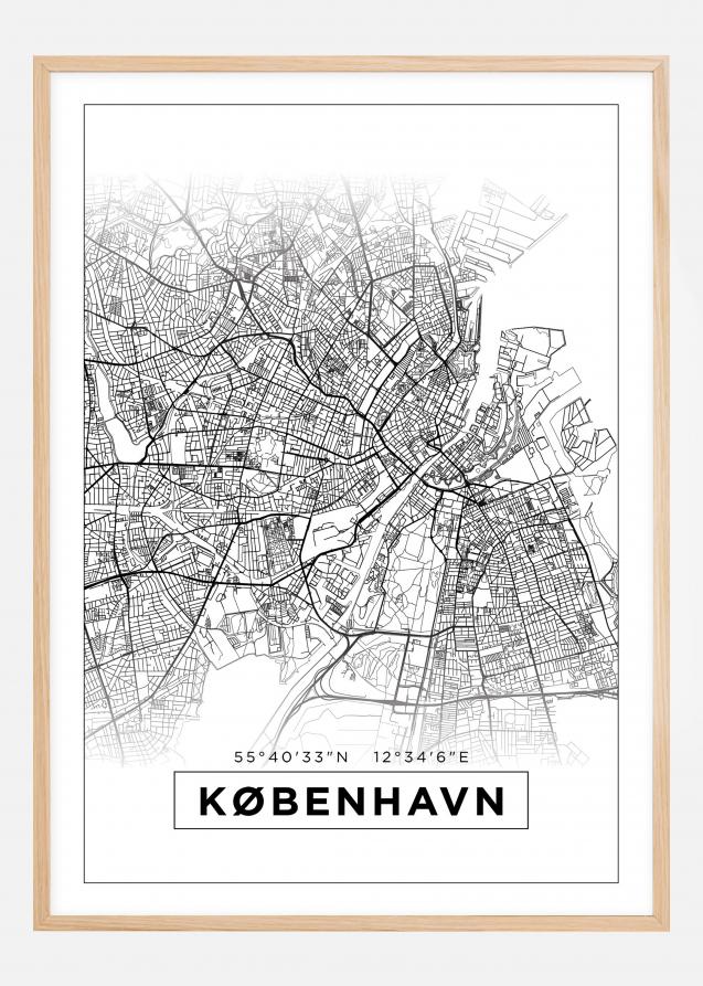 Kart - København - Hvit Plakat