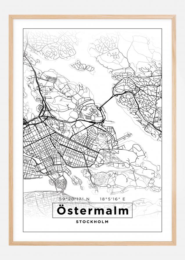 Kart - Östermalm - Hvit Plakat