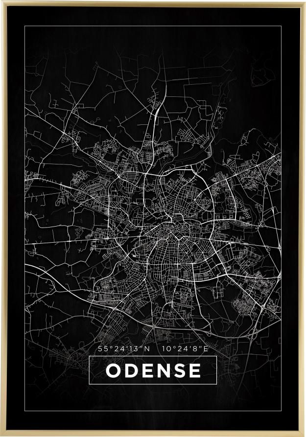 Kart - Odense - Svart Plakat