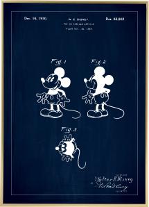 Patenttegning - Disney - Mickey - Blå Plakat