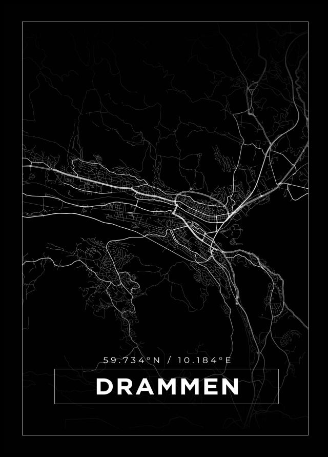 Kart - Drammen - Svart Plakat
