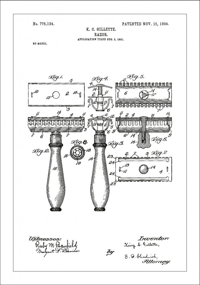 Patenttegning - Barberhvel - Hvit