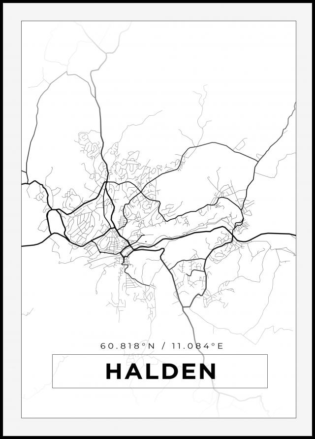 Kart - Halden - Hvit Plakat