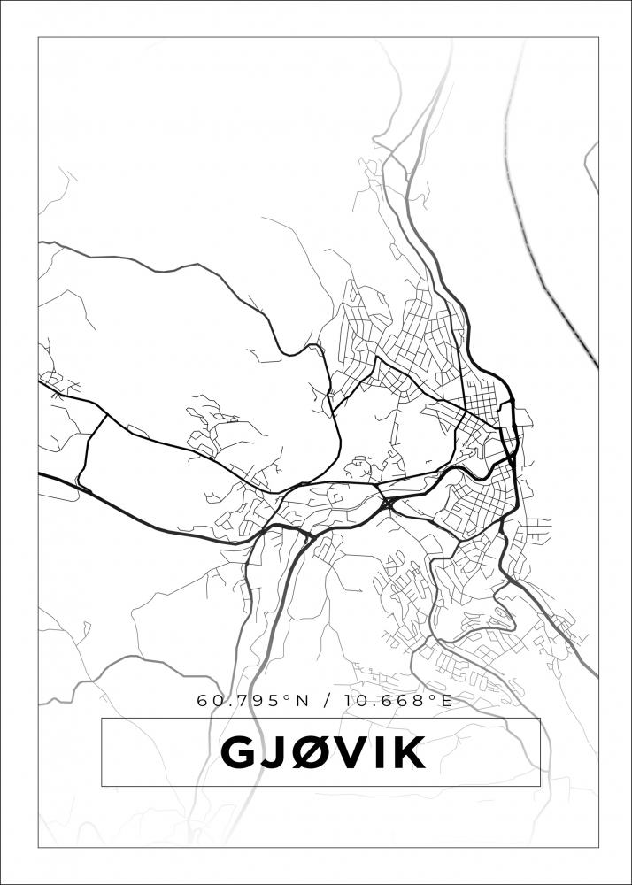 Kart - Gjvik - Hvit Plakat